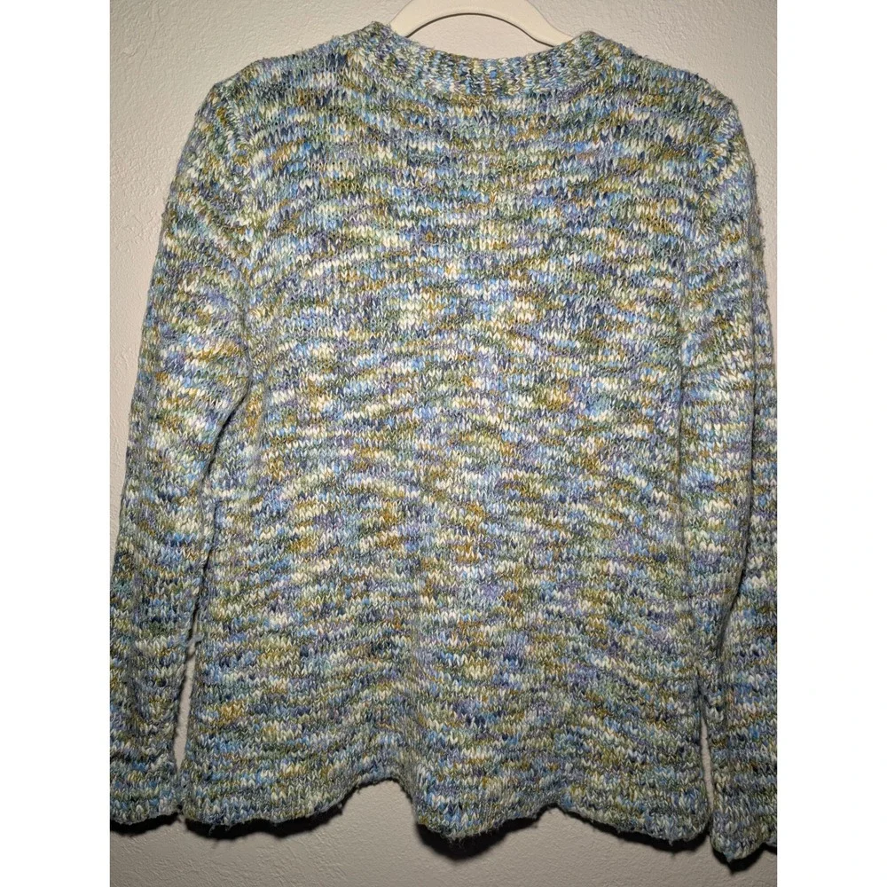 WindiRiver Cardigan Women Small Blue Green Space Dye Chunky Knit Excellent Shell